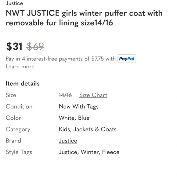 Justice Kids Puffer Jacket Size 8 - Picture 15 of 15